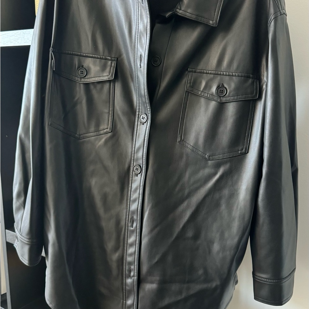 Halogen Black Lightweight Leather Shirt Jacket
